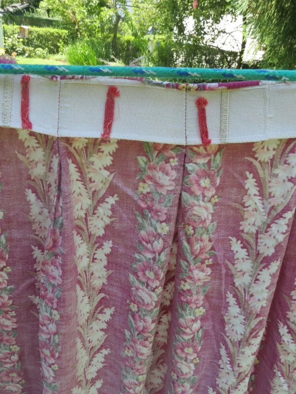 VINTAGE (4) PANEL CURTAINS Roses Fern STRIPES Vat Print Fabric Midcentury 87